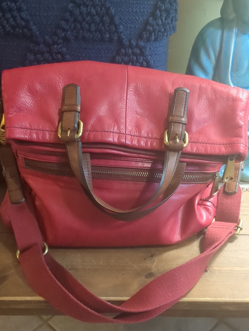 Fossil Red Leather Messenger Bag